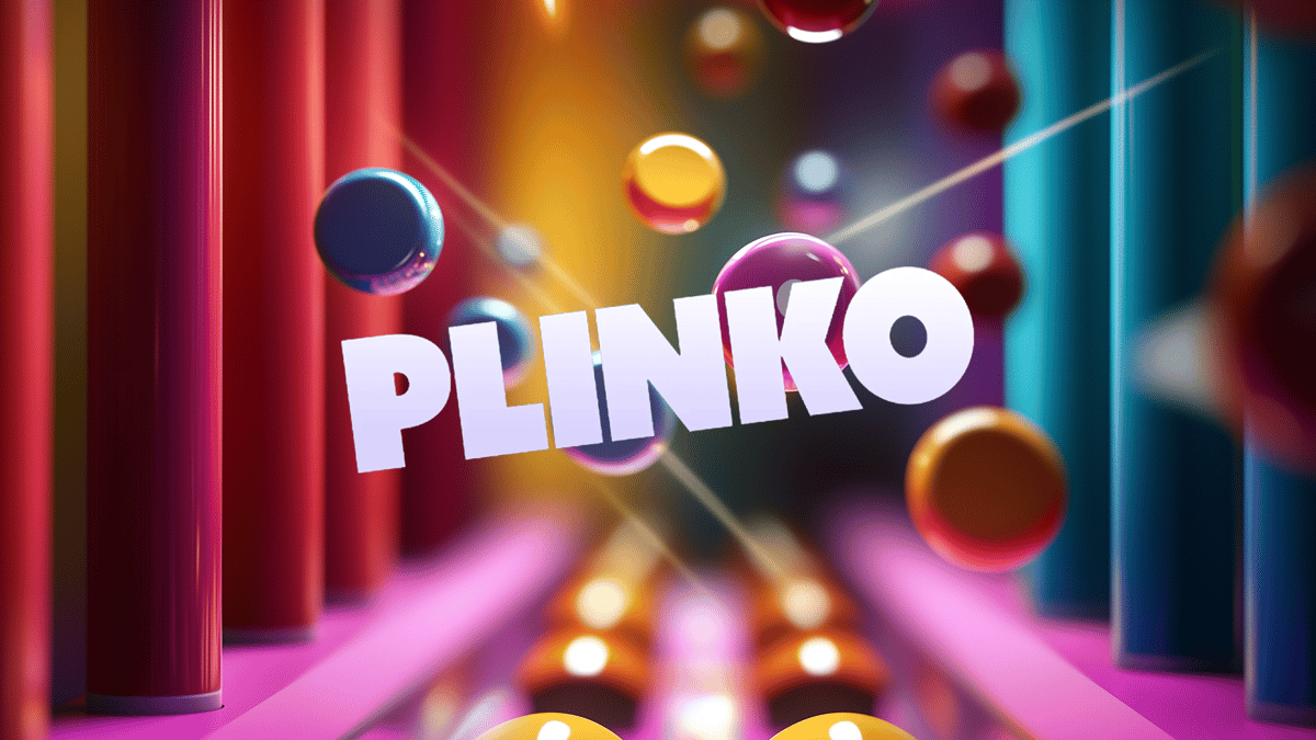 Kuva Plinko logosta ja pelistä tutuista palloista.