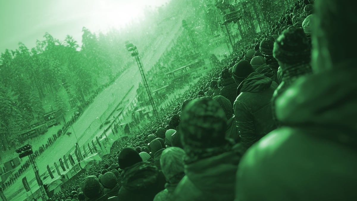 Ihmisjoukko katsomassa talviolympialaisia.