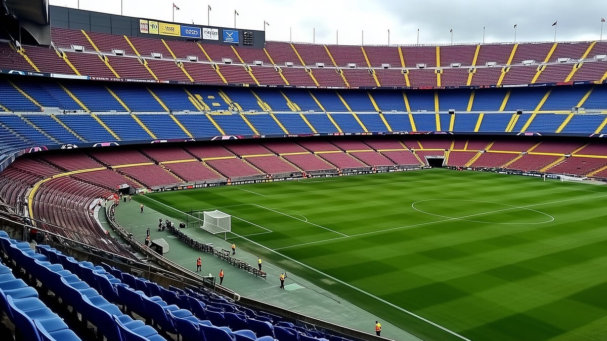 Kuva näyttää tyhjän jalkapallo stadionin.