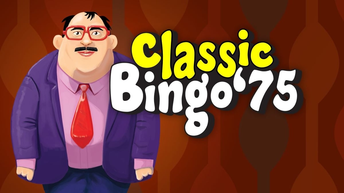 Classic Bingo ’75 -peli, hahmo ja pelin nimi värikkäällä taustalla