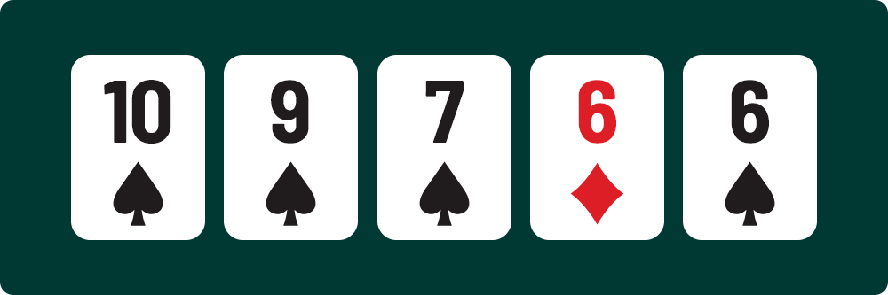 Ten of Spades, 9 of Spades, 7 of Spades, 6 of Diamonds and 6 of Spades