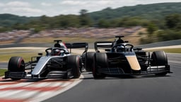 Tasainen taistelu kahden F1-auton välillä.