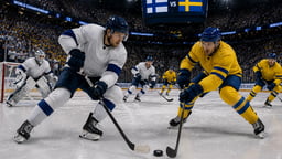 Suomi ja Ruotsi kamppailevat kiekosta jääkiekon MM-ottelussa