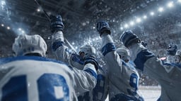 Suomen jääkiekkomaajoukkue juhlii voittoa kentällä