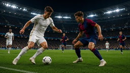 Kaksi jalkapalloilijaa kamppailee pallosta ottelutilanteessa stadionilla