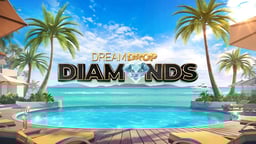 Dream Drop Diamonds -kolikkopeli trooppisessa rantamaisemassa, palmut ja uima-allas etualalla.